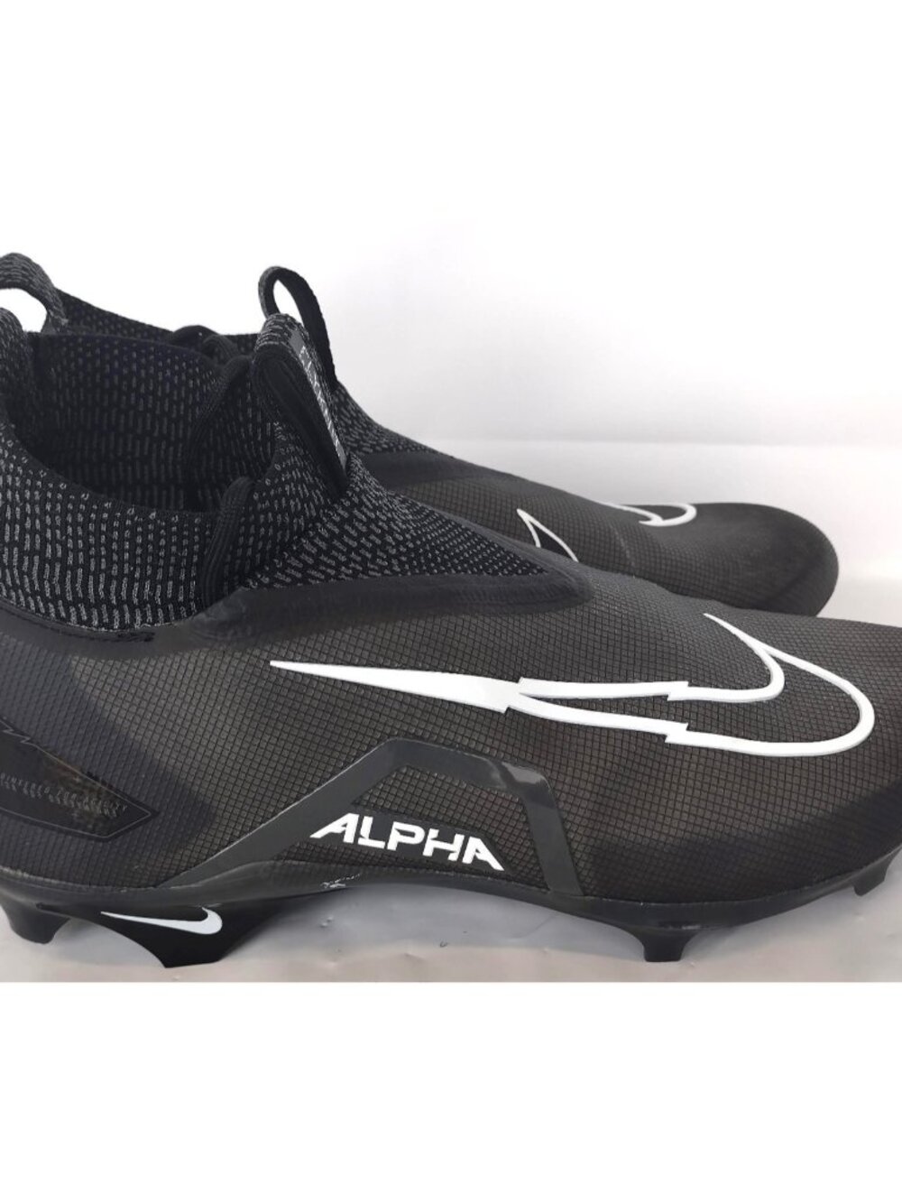 Nike Flyknit Alpha Menace Elite 3 Cleats Ghost Lace Black/Iron Gray/White US 13